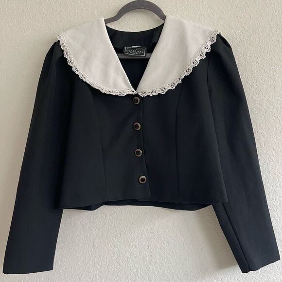 Vintage‎ Leni Leni Womens Blouse Black M/L Black Cropped Old money Coquette - Picture 1 of 8